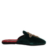 Dolce & Gabbana Green Velvet Cross Embellished Slippers Shoes