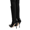 Dolce & Gabbana Black Leather Ribbed Knit Knee Boots Shoes