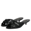 Dolce & Gabbana Black Leather Heels Slides Sandals Shoes