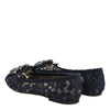 Dolce & Gabbana Blue Taormina Lace Crystals Flats Shoes