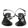 Dolce & Gabbana Black Leather Crystal Ankle Strap Sandals Shoes