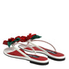 Dolce & Gabbana Red White KEIRA Flower Leather Sandals Shoes