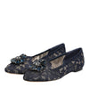 Dolce & Gabbana Blue Taormina Lace Crystals Flats Shoes