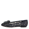 Dolce & Gabbana Blue Taormina Lace Crystals Flats Shoes