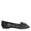 Dolce & Gabbana Blue Taormina Lace Crystals Flats Shoes