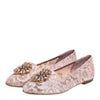 Dolce & Gabbana Pink Taormina Lace Crystals Flats Shoes