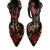 Dolce & Gabbana Brown Leopard Crystal Roses Pumps Shoes