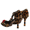 Dolce & Gabbana Brown Leopard Crystal Roses Pumps Shoes