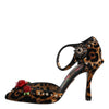 Dolce & Gabbana Brown Leopard Crystal Roses Pumps Shoes