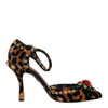 Dolce & Gabbana Brown Leopard Crystal Roses Pumps Shoes