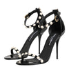 Dolce & Gabbana Black KEIRA Pearl Embellished Sandals Shoes