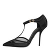 Dolce & Gabbana Black Mesh T-strap Stiletto High Heels Shoes