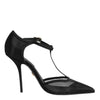 Dolce & Gabbana Black Mesh T-strap Stiletto High Heels Shoes