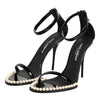 Dolce & Gabbana Black KEIRA Pearl Embellished Sandals Shoes