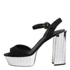 Dolce & Gabbana Black Crystal Ankle Strap Keira Sandal Shoes