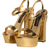 Dolce & Gabbana Gold Leather Platform Keira Sandals Shoes