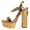 Dolce & Gabbana Gold Leather Platform Keira Sandals Shoes