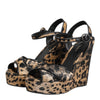 Dolce & Gabbana Brown Leopard Wedges Ankle Strap Sandals Shoes