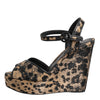 Dolce & Gabbana Brown Leopard Wedges Ankle Strap Sandals Shoes