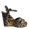 Dolce & Gabbana Brown Leopard Wedges Ankle Strap Sandals Shoes