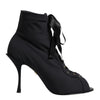 Dolce & Gabbana Black Stiletto Heels Lace Up Boots Shoes