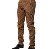 Dolce & Gabbana Brown Floral Jacquard Men Skinny Trouser Pants