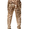 Dolce & Gabbana Beige Coin Print Silk Twill Men Jogger Pants