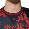 Dolce & Gabbana Navy Red Silk Coral Print Pullover Sweater