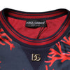 Dolce & Gabbana Navy Red Silk Coral Print Pullover Sweater