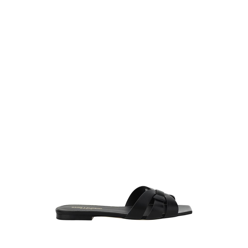 Saint Laurent Bos Taurus Sandalen aus schwarzem Kalbsleder