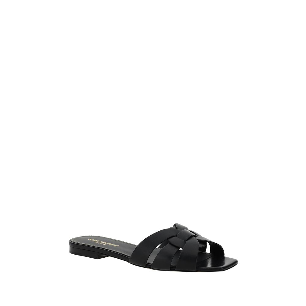 Saint Laurent Bos Taurus Sandalen aus schwarzem Kalbsleder