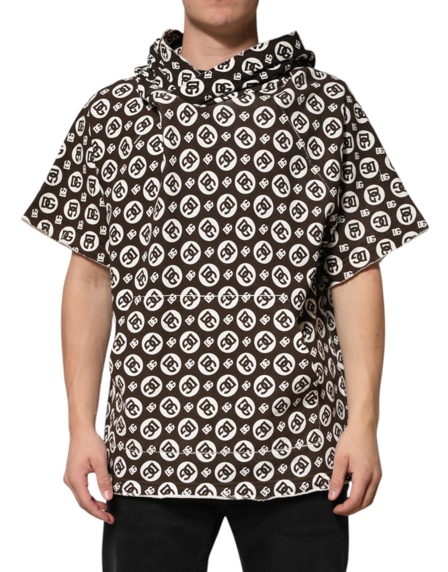 Dolce & Gabbana Brown White DG Logo Short Hoodie Sweater