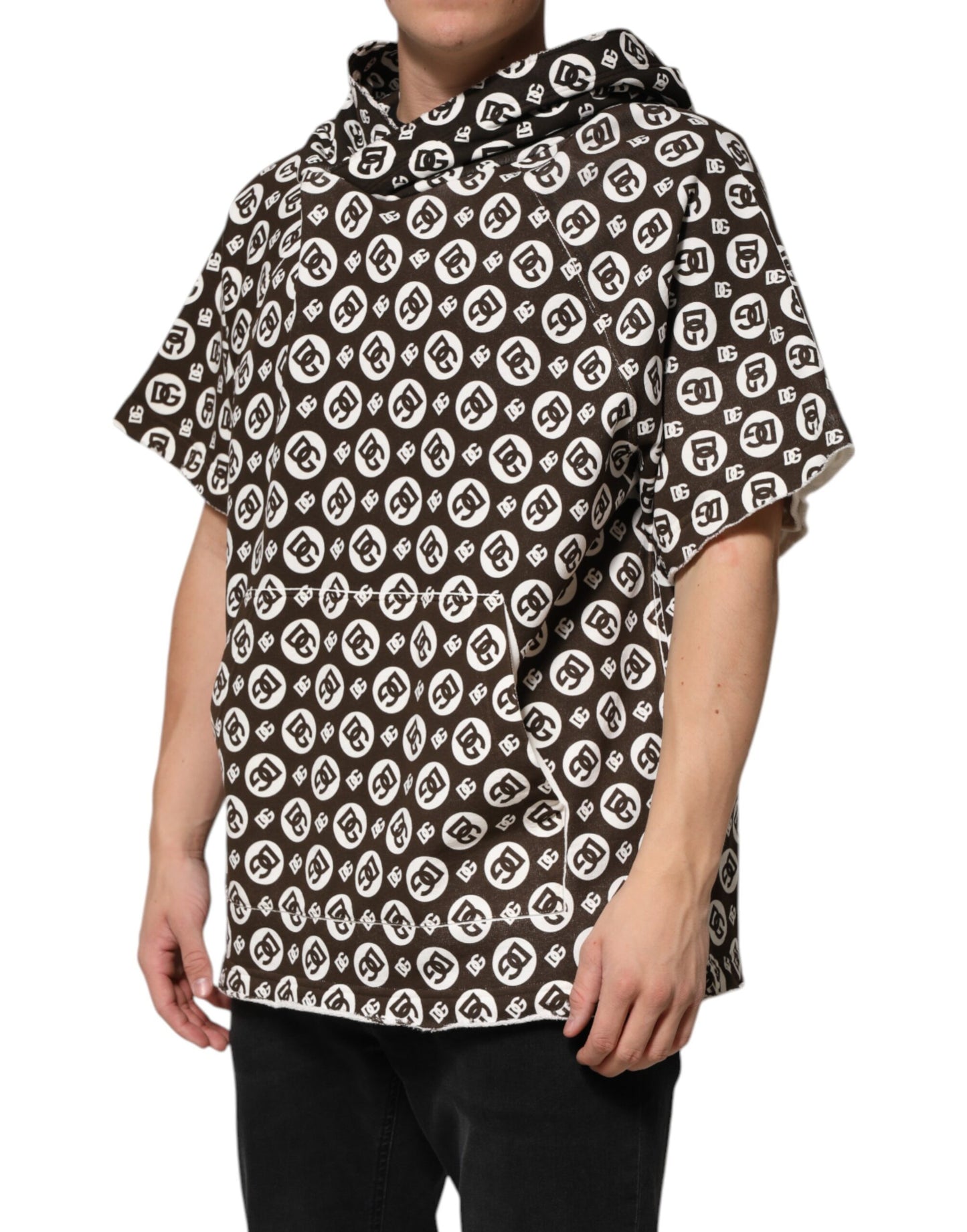 Dolce & Gabbana Brown White DG Logo Short Hoodie Sweater