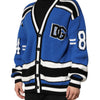 Dolce & Gabbana Blue Cotton Logo Patch Ribbed Knit Cardigan Sweater