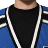 Dolce & Gabbana Blue Cotton Logo Patch Ribbed Knit Cardigan Sweater