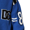 Dolce & Gabbana Blue Cotton Logo Patch Ribbed Knit Cardigan Sweater