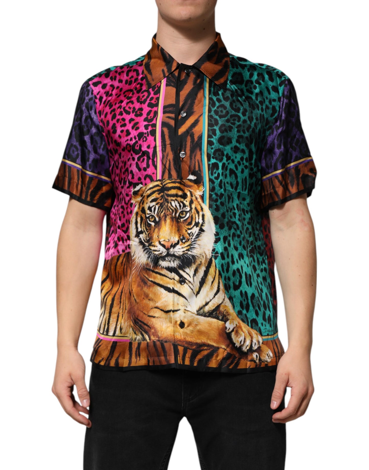 Dolce &amp; Gabbana Hawaiihemd aus mehrfarbiger Seide mit Tigerprint