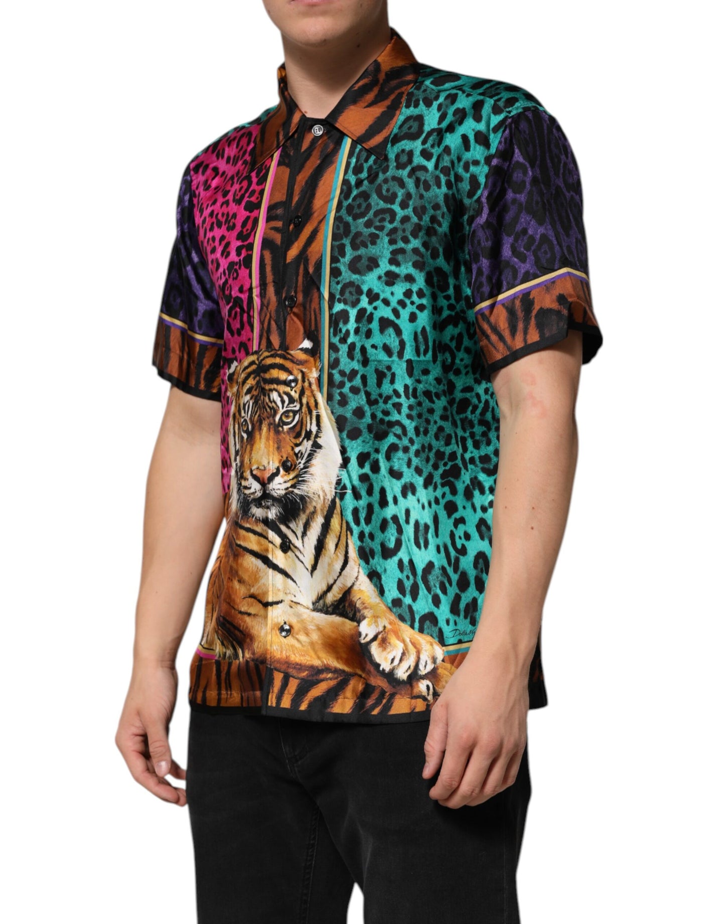 Dolce &amp; Gabbana Hawaiihemd aus mehrfarbiger Seide mit Tigerprint