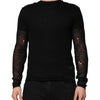 Dolce &amp; Gabbana Schwarzes Leinen-Mesh-Langarmshirt mit Used-Look