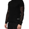 Dolce &amp; Gabbana Schwarzes Leinen-Mesh-Langarmshirt mit Used-Look