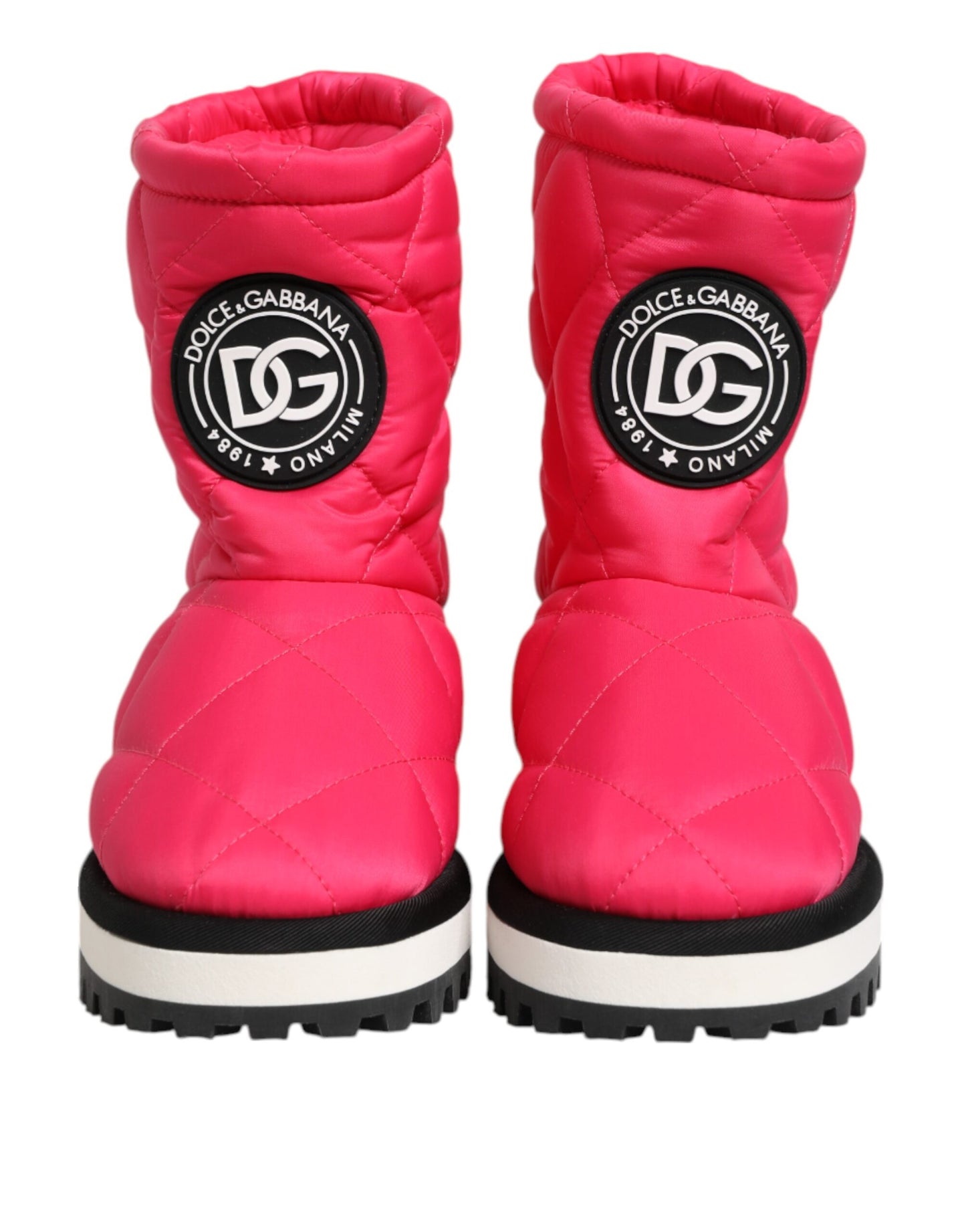 Dolce &amp; Gabbana – Gepolsterte Stiefel mit halbhohem Schaft aus Viskose in Rosa und Weiß