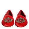 Dolce & Gabbana Red Velvet DG Heart Loafers Flat Shoes