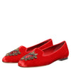Dolce & Gabbana Red Velvet DG Heart Loafers Flat Shoes