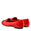 Dolce & Gabbana Red Velvet DG Heart Loafers Flat Shoes