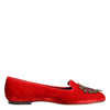 Dolce & Gabbana Red Velvet DG Heart Loafers Flat Shoes