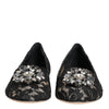 Dolce & Gabbana Black Taormina Lace Crystals Flats Shoes