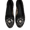 Dolce & Gabbana Black Taormina Lace Crystals Flats Shoes