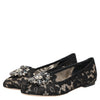 Dolce & Gabbana Black Taormina Lace Crystals Flats Shoes