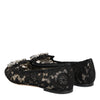 Dolce & Gabbana Black Taormina Lace Crystals Flats Shoes