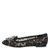 Dolce & Gabbana Black Taormina Lace Crystals Flats Shoes